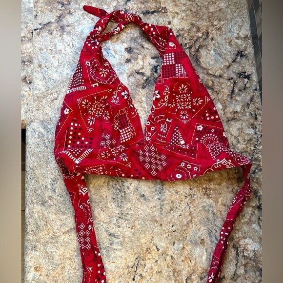 Vintage handmade Red Bandana Print Top - Picture 3 of 5